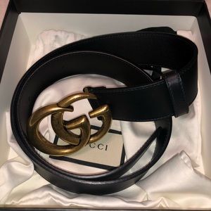 Gucci Wide leather belt with Double G buckle